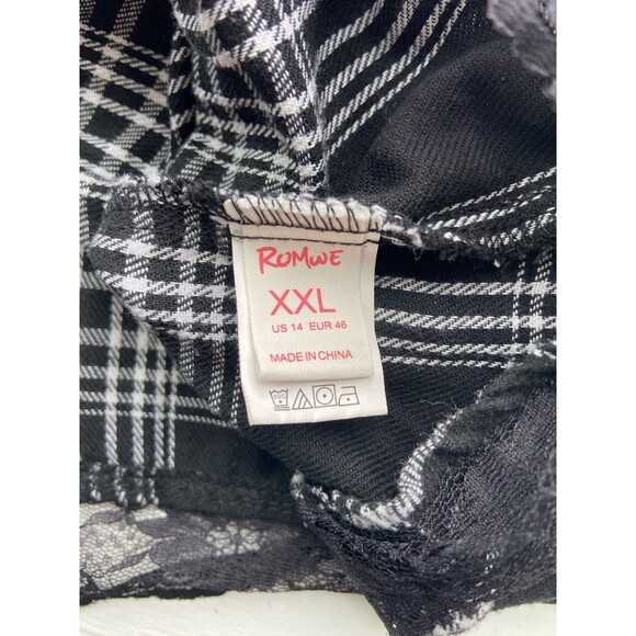 Y2k Plaid Corset Mini Skirt XXL Black Lace Trim Avril Lavigne Punk Emo Gothic - Picture 7 of 10